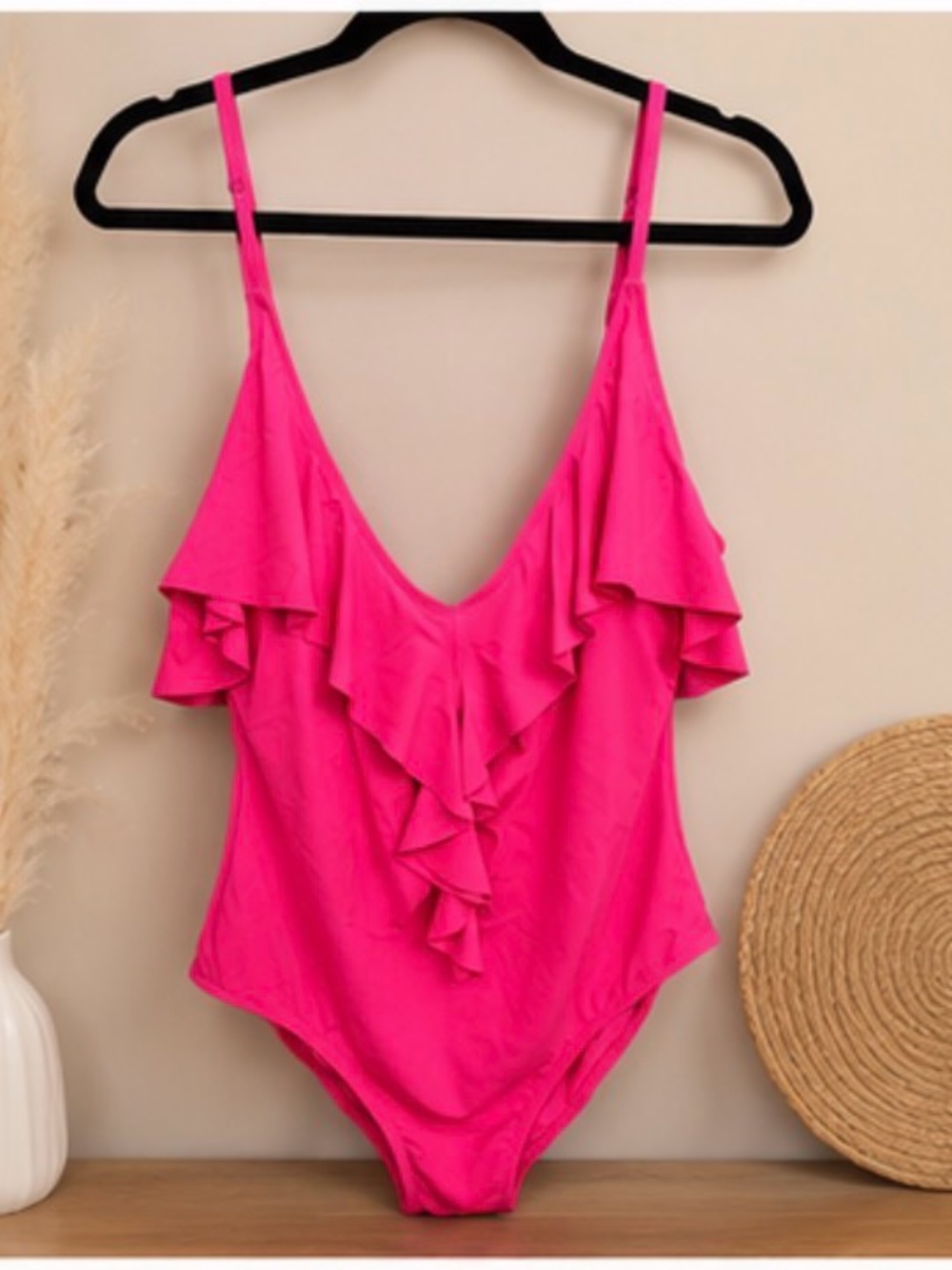 Fashion Nova Hot Pink Ruffle One-Piece Swimsuit